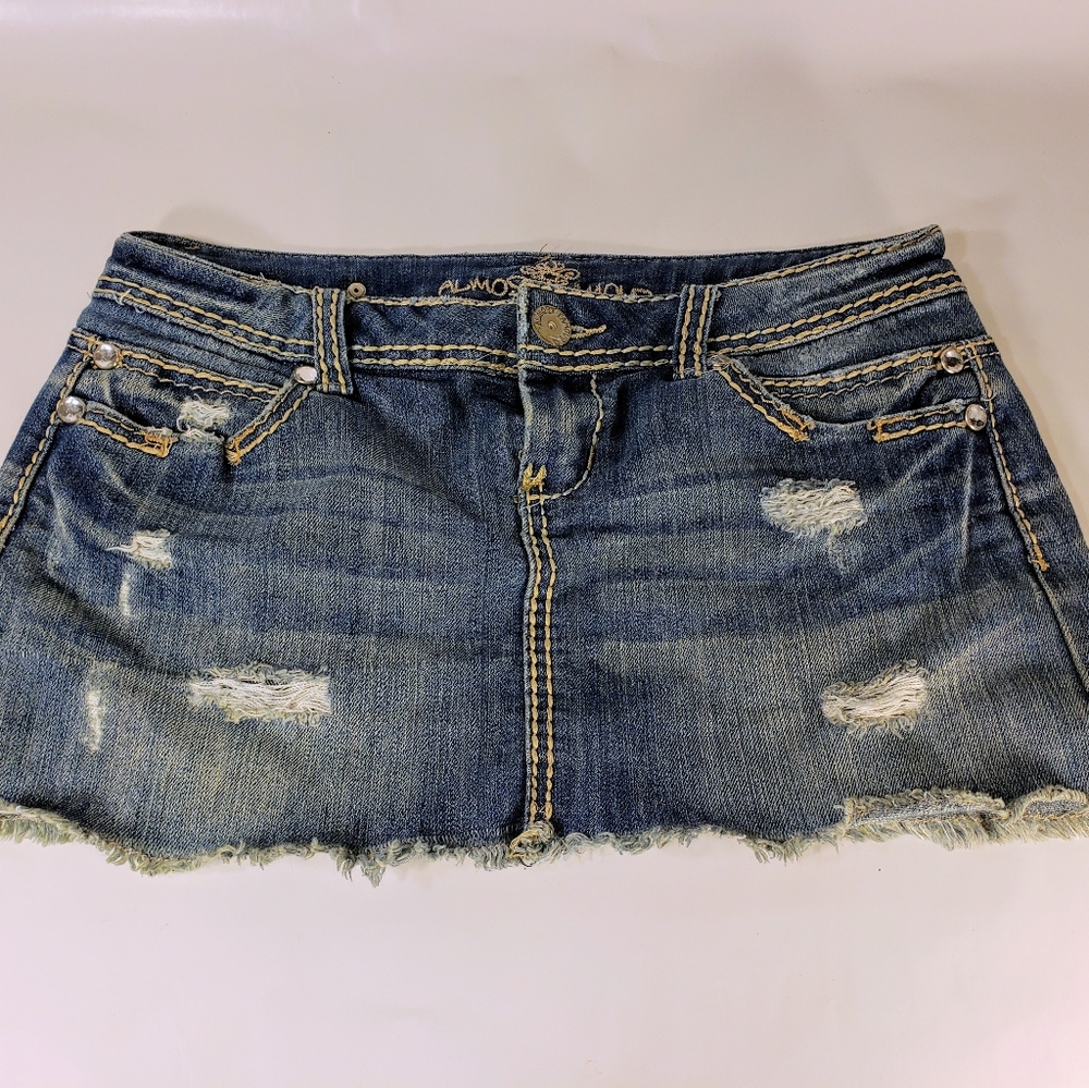 Blue jean cut off mini skirt
